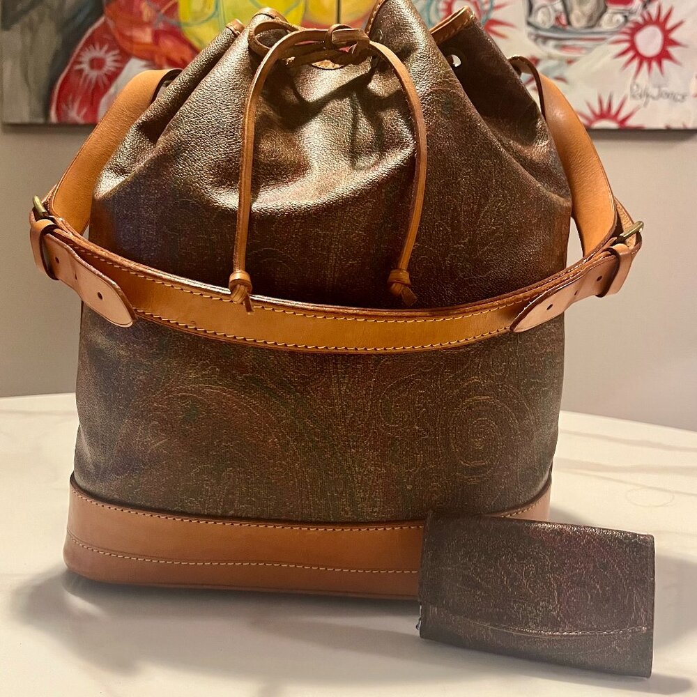 Etro Paisley Drawstring Bucket Bag + Key Case